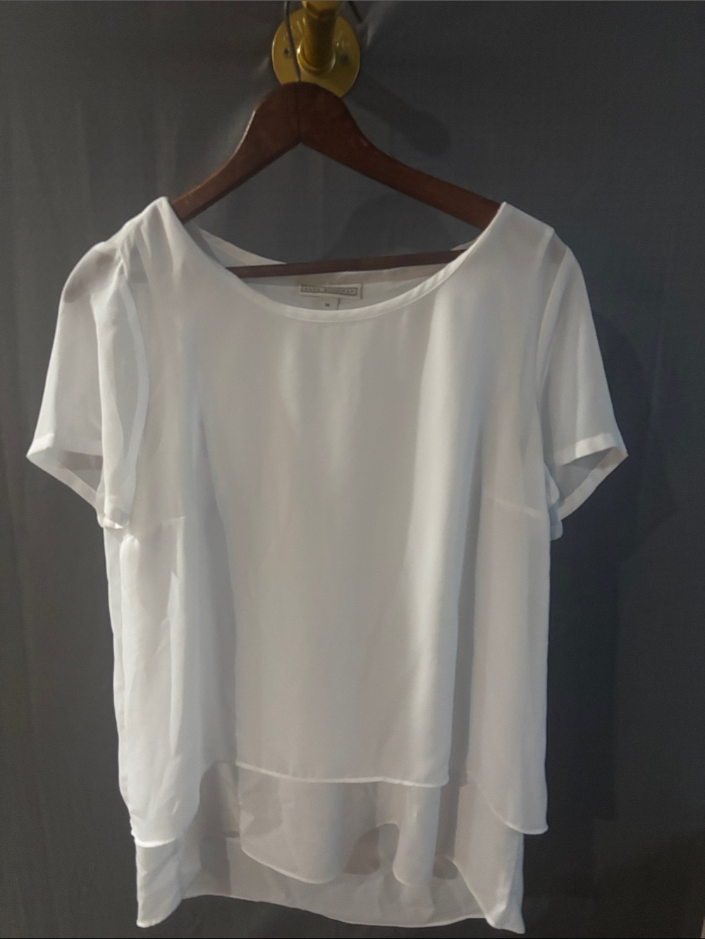 Dana Buchman White Sheer Layered Chiffon Short Sleeve Blouse
